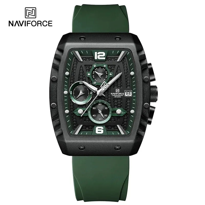 NAVIFORCE NF8025 Montre de Luxe Étanche Sport Quartz Bracelet en Silicone Souple Date Horloge Militaire Chronographe Montre-Bracelet
