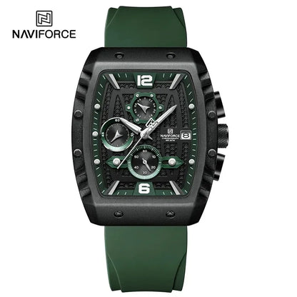 NAVIFORCE NF8025 Montre de Luxe Étanche Sport Quartz Bracelet en Silicone Souple Date Horloge Militaire Chronographe Montre-Bracelet