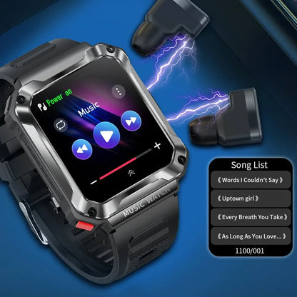 Montre Connectée Sport Hommes TWS Casque Bluetooth Appel 2 en 1 Smartwatch 400 mAh Veille Extra Longue Technologie 3 ATM Montres HD IPS 1,96"