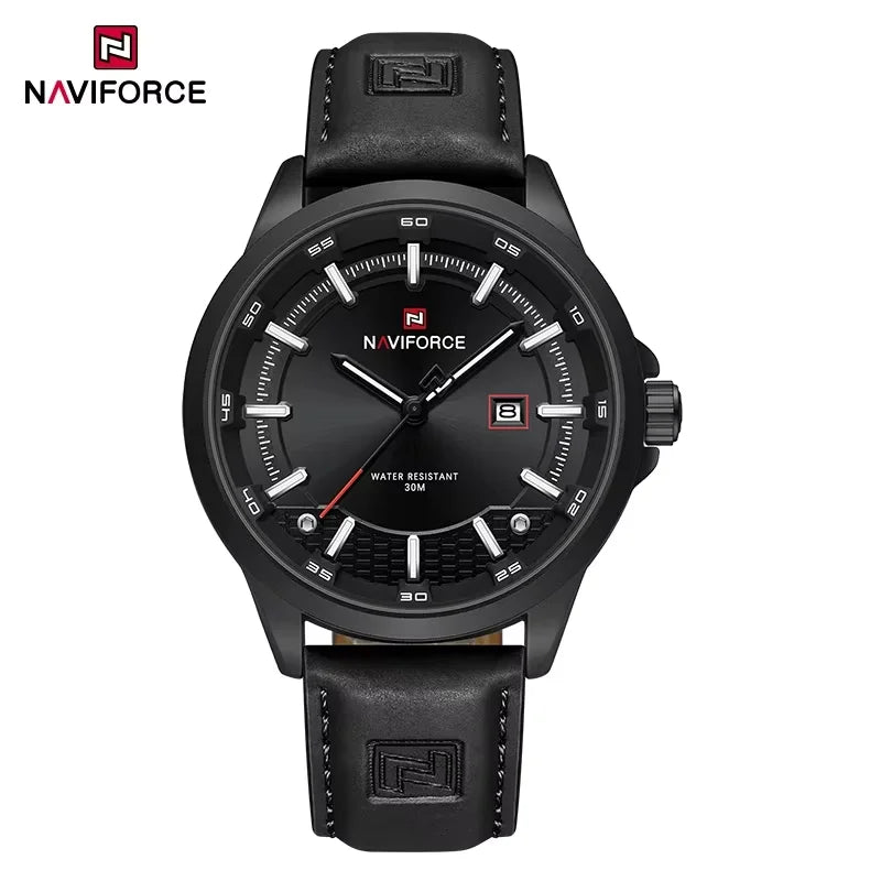 NAVIFORCE Nouvelle collection de montres pour hommes en cuir véritable confortable, mouvement japonais, date, étanche, cadeaux pour homme 2025