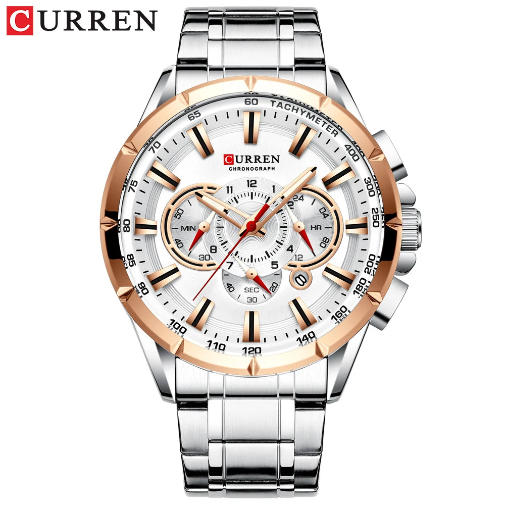 Montre Homme CURREN Business Montre de Luxe en Acier Inoxydable Chronographe Armée Militaire Montres à Quartz