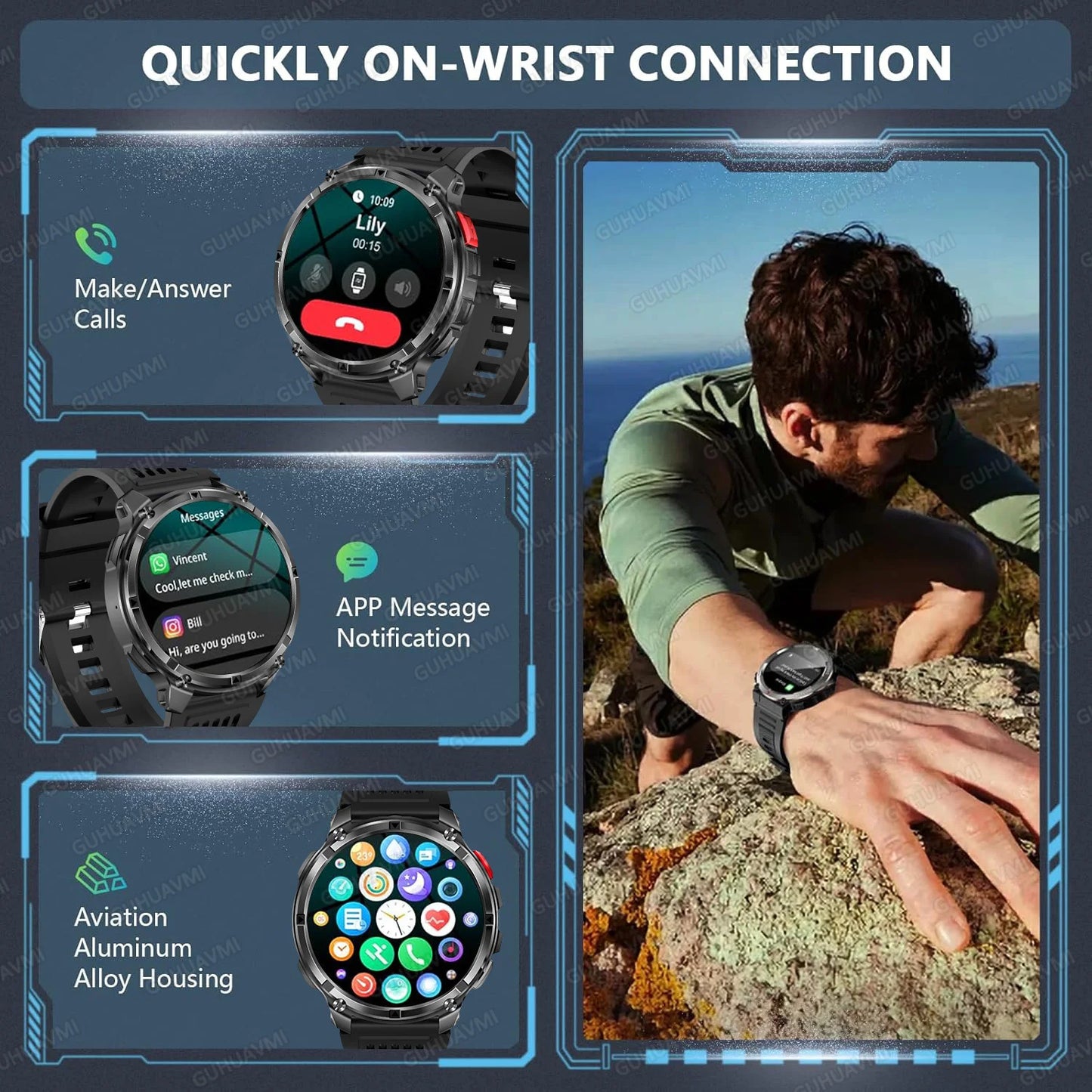 Montre connectée intelligente T-Rex3 Ultra 1100mAh Super Capacité pour hommes adultes 2026, grand écran 1,7", appel, étanche 5ATM, montres de sport