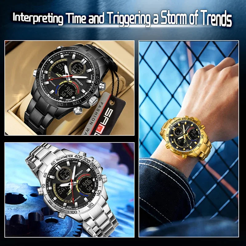 SANDA Dual Display Dual Movement Stainless Steel Watch
