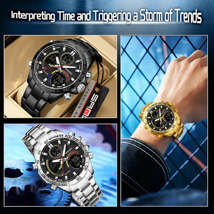 SANDA Dual Display Dual Movement Stainless Steel Watch