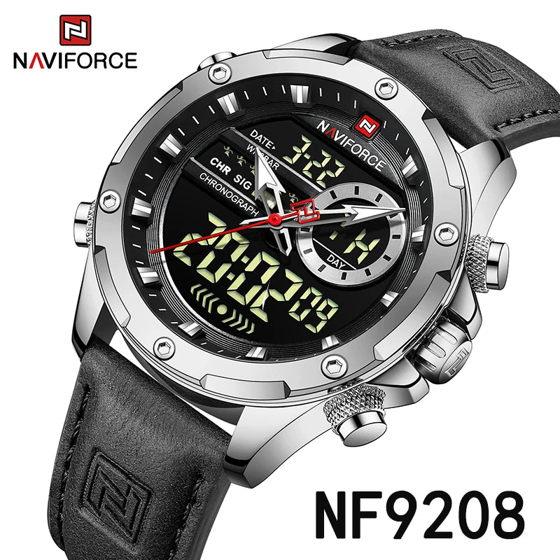 NAVIFORCE Montre Homme de Luxe à Quartz Militaire LED Numérique Étanche Montre-Bracelet Sport Chronographe Horloge Masculine Relogios Masculino