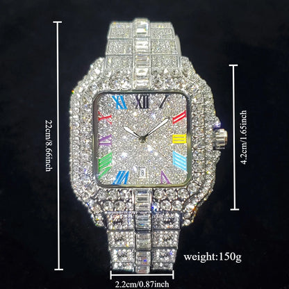 Montre de luxe en diamant 2025 pour homme, à la mode, avec chiffres colorés, style hip-hop, bijoux bling-bling, Reloj Hombre pour fête