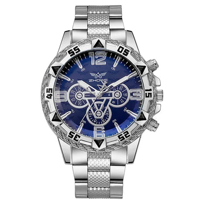 Montre de luxe pour hommes, bracelet en acier inoxydable, verre bleu-clair, montres à quartz pour hommes, grand cadran décontracté, bracelet-montre pour cadeaux pour hommes
