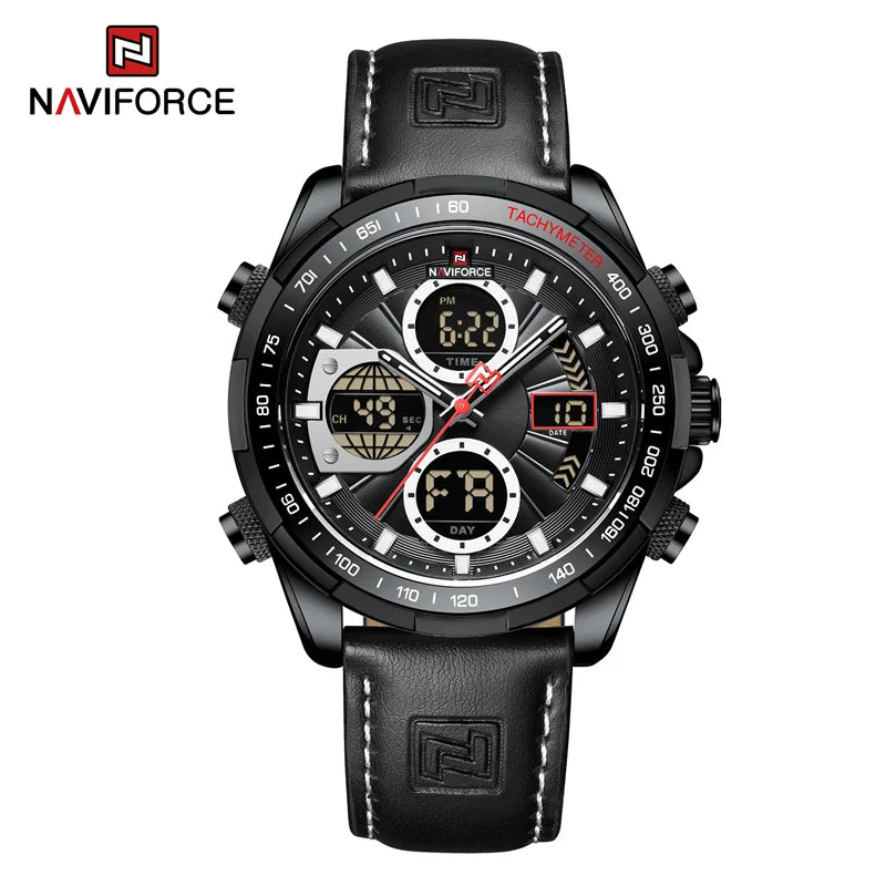 Nouvelles montres NAVIFORCE pour hommes en cuir montres-bracelets militaires de sport étanches à quartz chronographe masculin