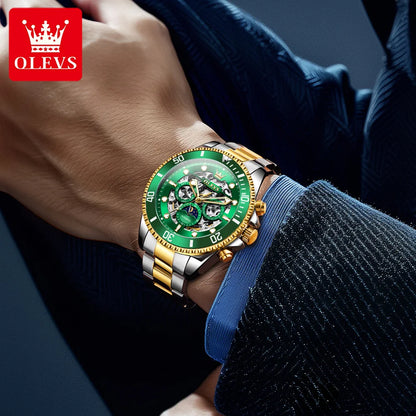 OLEVS 6715 Montre Homme Évidée Date Automatique Mécanique Pour Hommes 43mm Grand Cadran Phase de Lune Montre-Bracelet Étanche Tendance Pour Homme