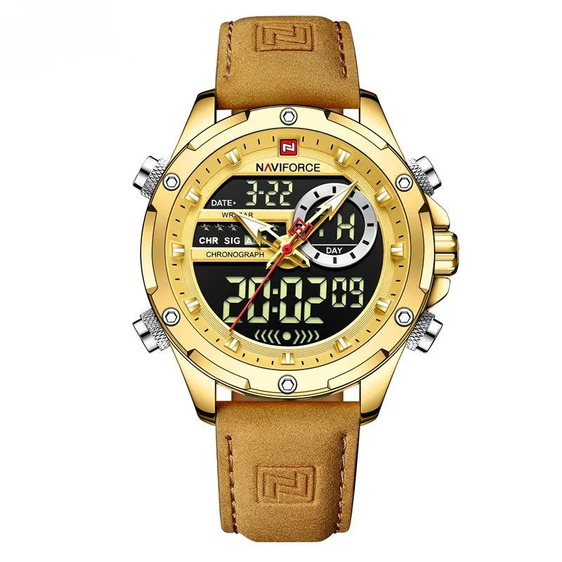 Montre NAVIFORCE pour Hommes Double Affichage Marque de Luxe Sport Décontracté Chronographe Réveil Étanche Bracelet en Cuir montre homme Reloj