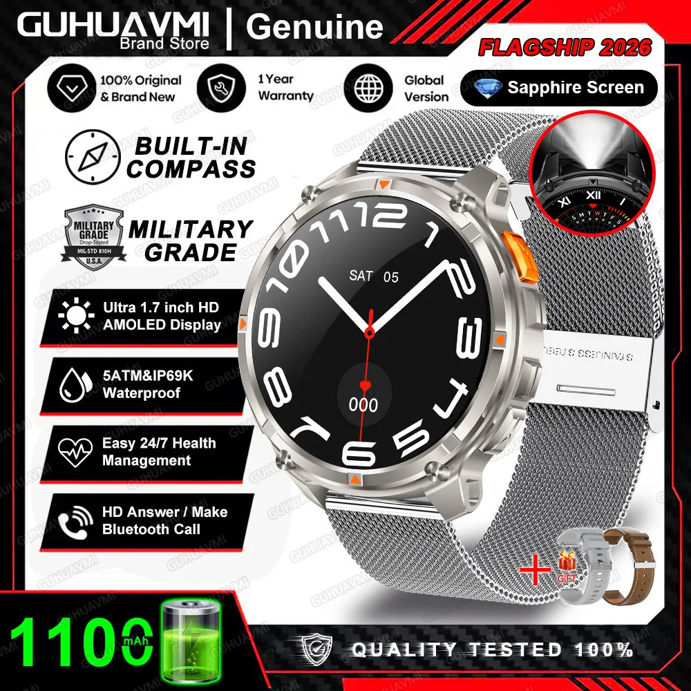 Montre connectée 2026 New T-Rex3 Pro 1100mAh Batterie GPS 5ATM Étanche Sport Course Extérieur Boussole Militaire
