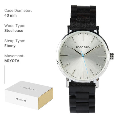 BOBO BIRD Montre en Bois pour Homme Montres en Bois Naturel Faits à la Main Légères à Quartz Offre Limitée Personnalisable