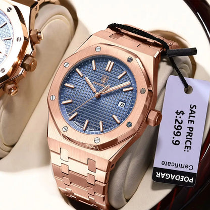 POEDAGAR Montre-bracelet de luxe pour homme étanche lumineuse Date Montre homme en acier inoxydable Montres à quartz tendance pour homme Reloj