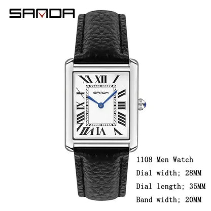 SANDA 9031/1108 Luxury Couple Quartz Watches for Men & Women, Waterproof Sport Casual Watch, Scratch Resistant Leather Strap