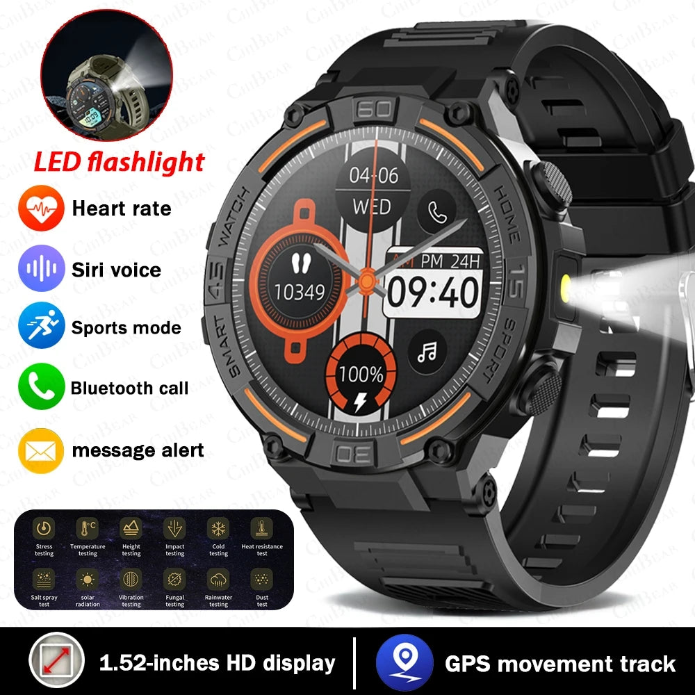 Smartwatch d'extérieur militaire 2026 pour hommes, appels Bluetooth, étanche, moniteur de santé, suivi sportif de course, compatible Android iOS