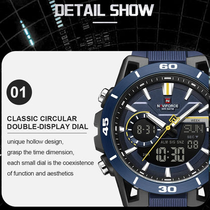 Montre NAVIFORCE Homme Étanche 5ATM Double Fuseau Horaire Mode Sport Compte à rebours Alarme Chronographe Montre-bracelet Homme Chronographe Réveil