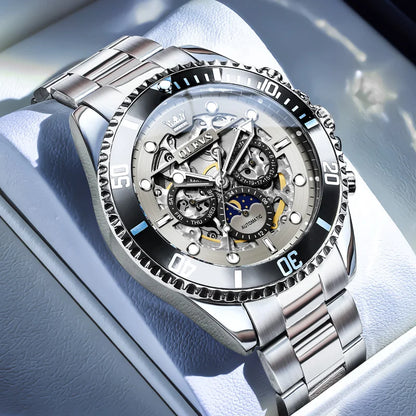 OLEVS 6715 Montre Homme Évidée Date Automatique Mécanique Pour Hommes 43mm Grand Cadran Phase de Lune Montre-Bracelet Étanche Tendance Pour Homme