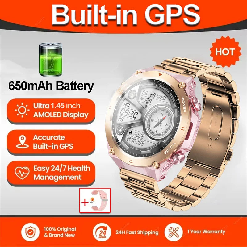 2026 New Military Outdoor Sports Smart Watch Men P68 Waterproof Built-in GPS Compass 650mAh Battery Bluetooth Call Smar twatch