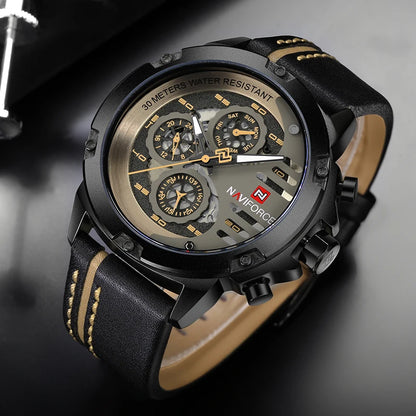 Montre Homme NAVIFORCE, Marque de Luxe, Étanche, Affichage 24 Heures, Date, Mouvement à Quartz, Bracelet en Cuir, Montre-Bracelet Sport pour Homme, Étanche