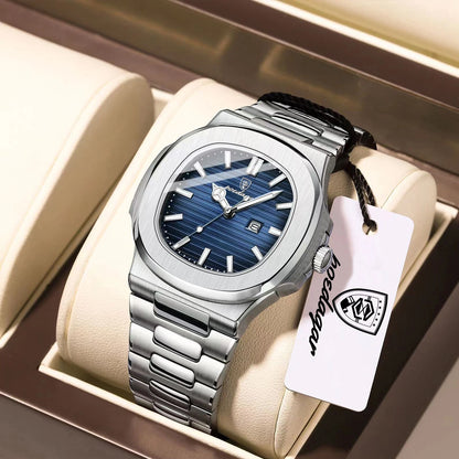 Montre-bracelet de luxe carrée POEDAGAR pour homme, étanche, lumineuse, date, en acier inoxydable, montre à quartz pour homme d'affaires et de sport