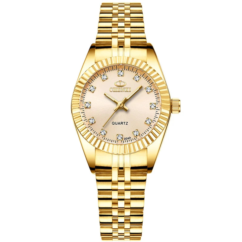 ChronoState Golden Aura Rhinestone Quartz Watch for Women