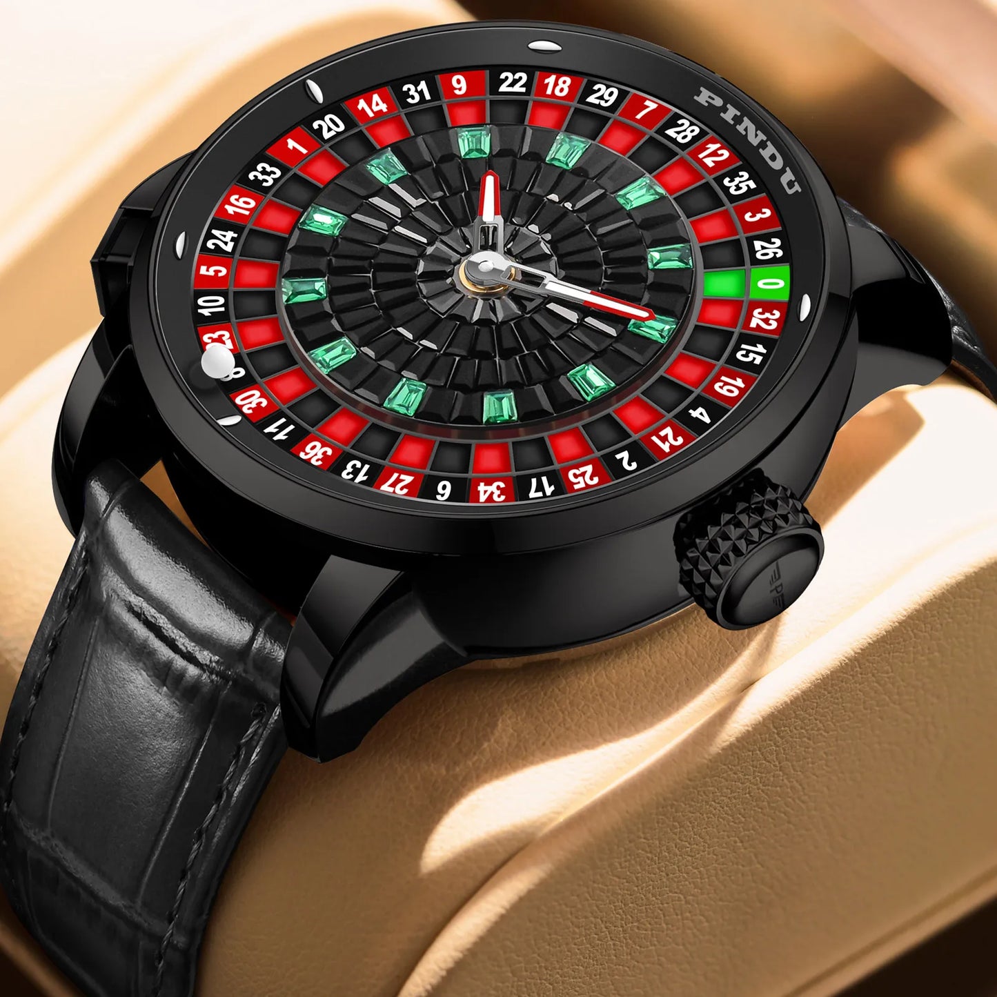 Montre mécanique rotative à bouton PINDU Design NOUVEAU 2025, coque noire, mouvement NH35, montre automatique de luxe en acier inoxydable pour hommes