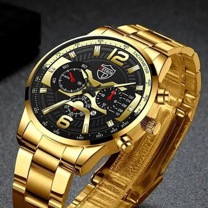 Ensemble 5 pièces DEYROS Montres tendance pour hommes avec calendrier Montres-bracelets à quartz en acier inoxydable pour hommes d'affaires Montre décontractée avec collier et bracelet