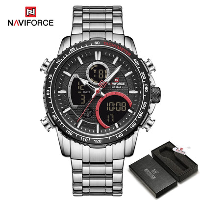 NAVIFORCE 2025 Nouvelle Montre Sport Homme Luxe Originale Montre-Bracelet en Acier Inoxydable Hommes Double Affichage Militaire Montres Étanche