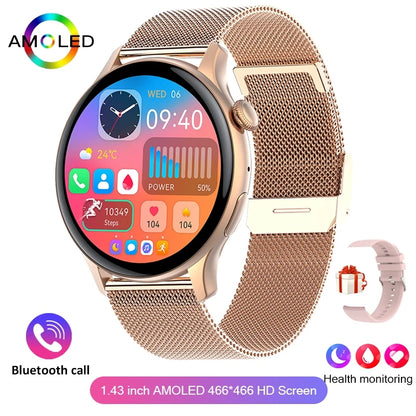 Nouvelle montre intelligente AMOLED True 2026 pour femmes, écran toujours allumé, résolution 466*466 HD, suivi de santé, appels vocaux, NFC, Smartwatch pour femmes