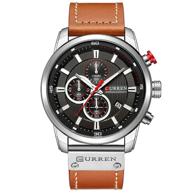 CURREN 8291 Montre Bracelet Homme Quartz Chronographe Cuir Décontracté Militaire Sport Mode Gentleman