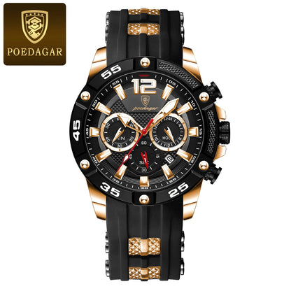 POEDAGAR Montre Homme Luxe Décontractée Étanche Lumineuse Chronographe Date Montre-Bracelet Homme Militaire Quartz de Haute Qualité