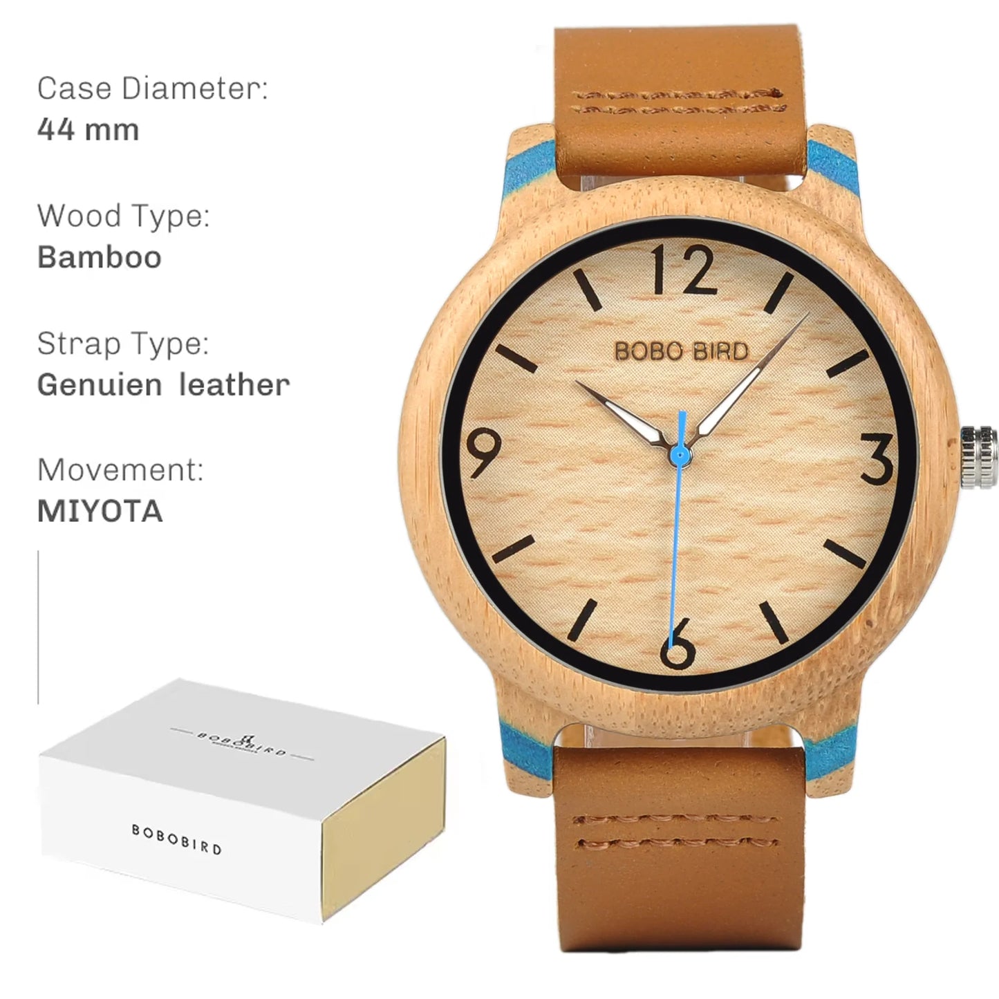 Montre en bois unisexe BOBO BIRD pour hommes et femmes, légère, fabriquée à la main, à quartz, personnalisée en bambou
