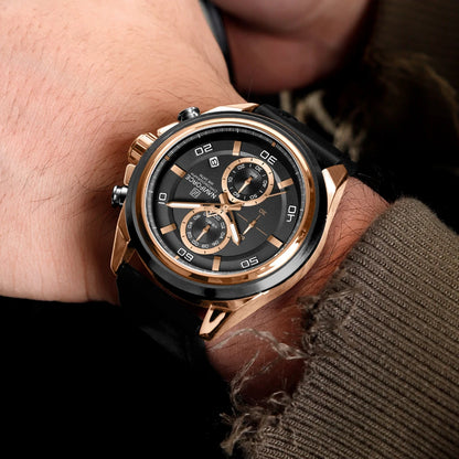 Montres étanches NAVIFORCE pour hommes Montre-bracelet à quartz de luxe en cuir véritable pour hommes Chronographe militaire tendance