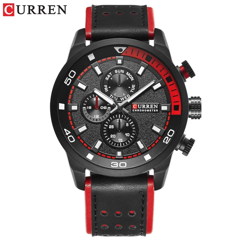 CURREN 8250 Montre Homme Étanche Décontractée à Trois Aiguilles Bracelet en Cuir Respirant