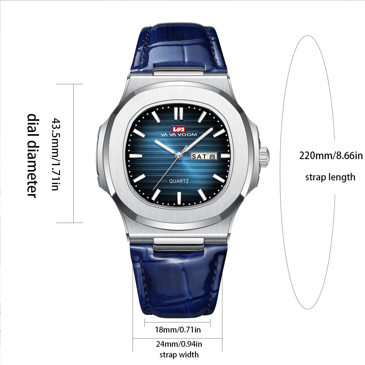 Montre Homme en Cuir Noir Boîtier Ovale Classique Argenté 40mm Double Calendrier Mouvement Quartz Étanche 3 ATM Montre Décontractée Sport pour Homme