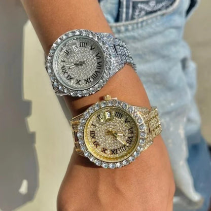Luxury Full Rhinestone Watch for Women Girls Gifts Sparkling Quartz Timepiece with Stainless Steel Strap Wristwatch for Lover
