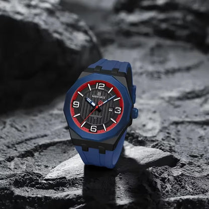 NAVIFORCE 8079 Montre à Quartz Tendance pour Hommes Étanche Veilleuse Calendrier Bracelet en Silicone Montre Décontractée pour Hommes relógios masculino