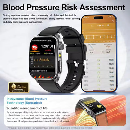 Montre Intelligente de Santé 2026 Thérapie Laser Réduction des Trois Hyper (Tension, Glycémie, Lipides) Oxygène Sanguin Pression Acide Urique ECG Montre Connectée pour Homme