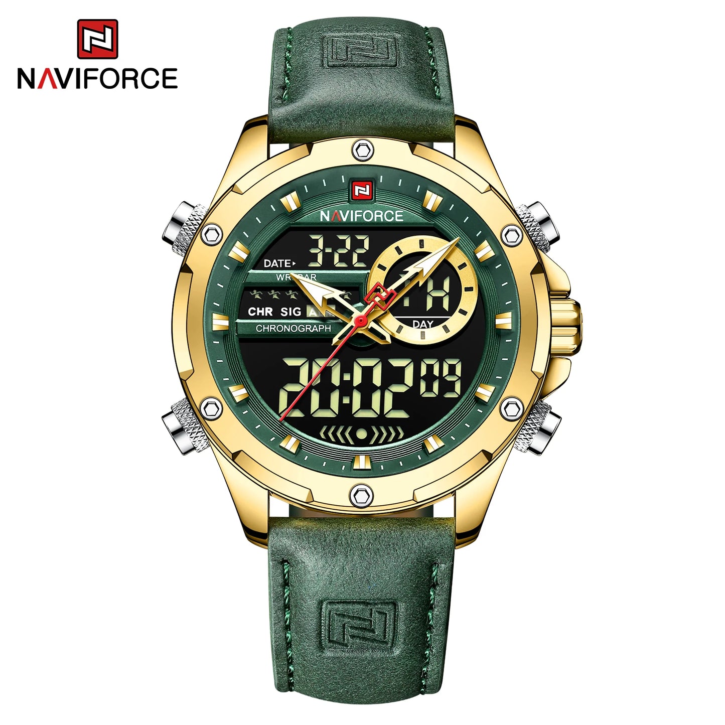Montres originales Naviforce pour hommes 2022 Montre-bracelet pour hommes de luxe, sport et étanche avec bracelet en cuir et double affichage du calendrier