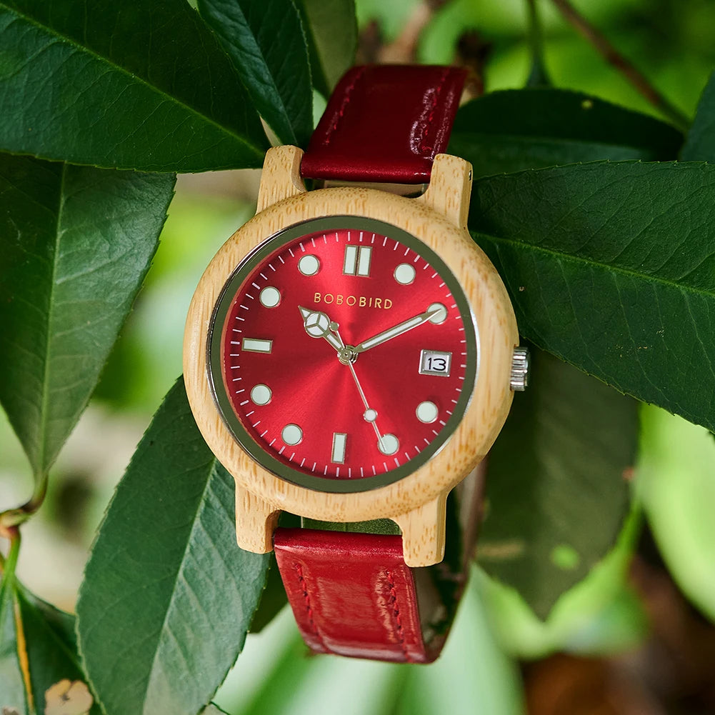 Montre-bracelet en bambou BOBO BIRD pour femme avec bracelet en cuir véritable, naturelle, légère, élégante, cadeau mode pour elle