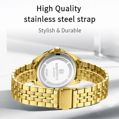 NAVIFORCE Ladies 3ATM Waterproof Quartz Watch Simple Fashion Stainless Steel Watchband Woman Quartz Watch Gifts For Women NF5067