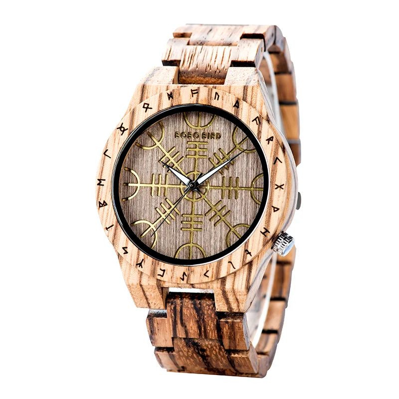 BOBO BIRD Montres en bois Relogio Masculino Montre pour hommes Symbole guerriers vikings Relojes Para Hombre часы мужские Logo personnalisé