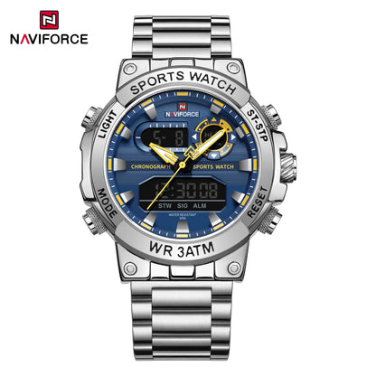 Montre numérique à quartz NAVIFORCE pour hommes, étanche, lumineuse, avec date, bracelet en acier inoxydable, chronographe, montres de sport