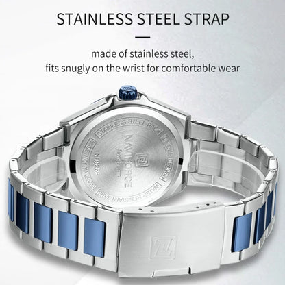 Montres de sport étanches NAVIFORCE 3 ATM pour hommes - Montre-bracelet à quartz de luxe en acier inoxydable avec affichage lumineux de la date