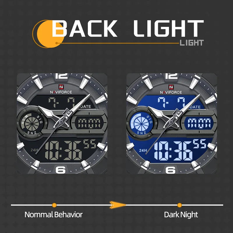 Montre à Quartz NAVIFORCE Hommes Double Fuseau Horaire Date Illumination Nocturne Classique Affaires Montre Homme Luxe Original Étanche