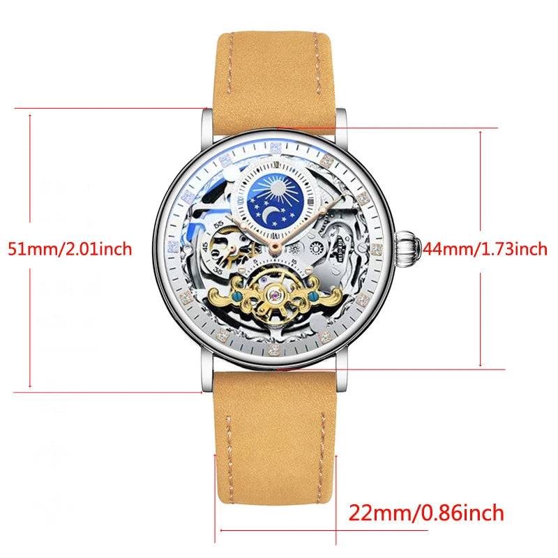 Skeleton Mechanical Watches Men Fashion Wristwatch Male Leather Watchband Man Clock