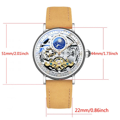 Skeleton Mechanical Watches Men Fashion Wristwatch Male Leather Watchband Man Clock