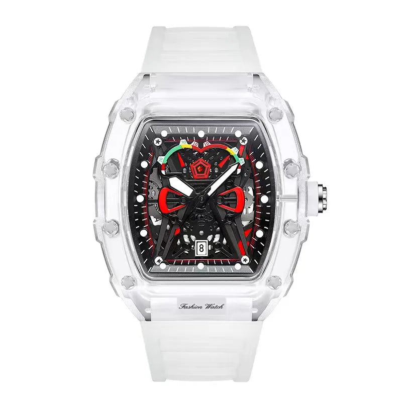 Nouvelle montre à quartz pour homme Boîtier transparent Bracelet en silicone Montres-bracelets lumineuses avec calendrier Style sport décontracté Montre à quartz pour hommes