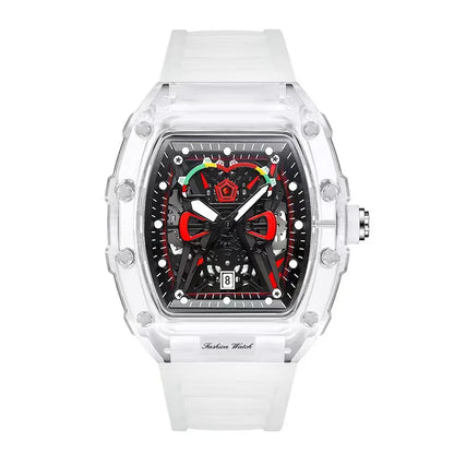 Nouvelle montre à quartz pour homme Boîtier transparent Bracelet en silicone Montres-bracelets lumineuses avec calendrier Style sport décontracté Montre à quartz pour hommes
