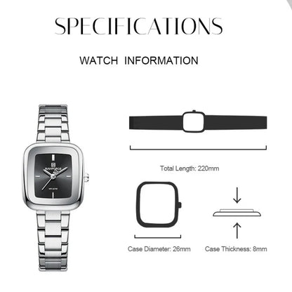 NAVIFORCE Montres Fashion Femme Sport 30M Étanche Femme Montres en Acier Inoxydable Montre Carrée Unique Ultra Légère pour Filles